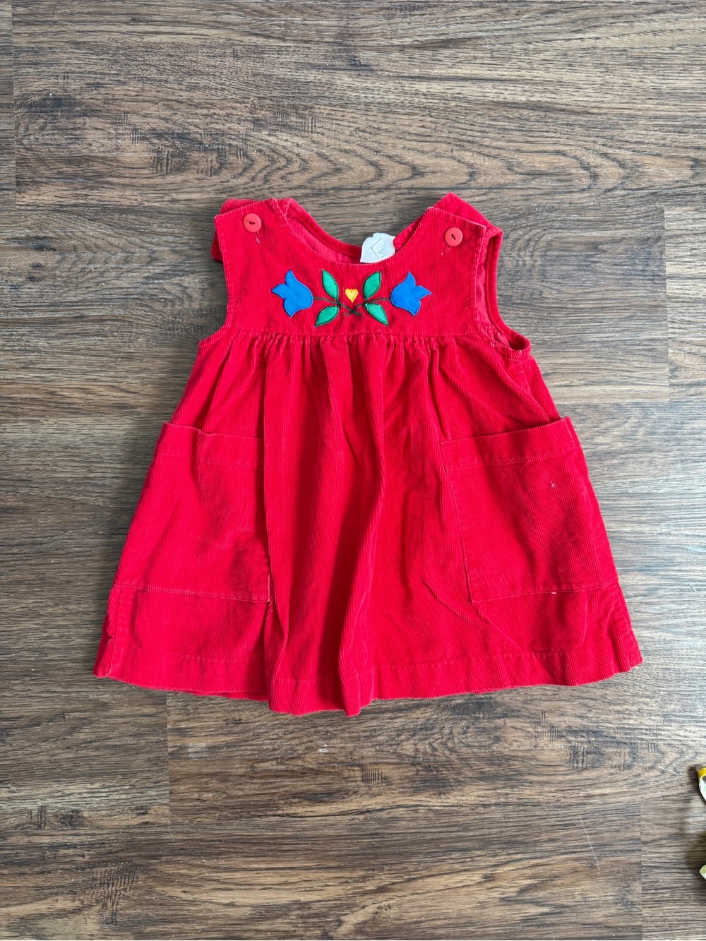 Vintage 90s Y2K Red Corduroy Cotton Floral Embroidered Dress Size 2T girl
